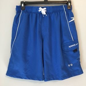 SPEEDO Swim Trunks Blue Pockets Mesh Lining
